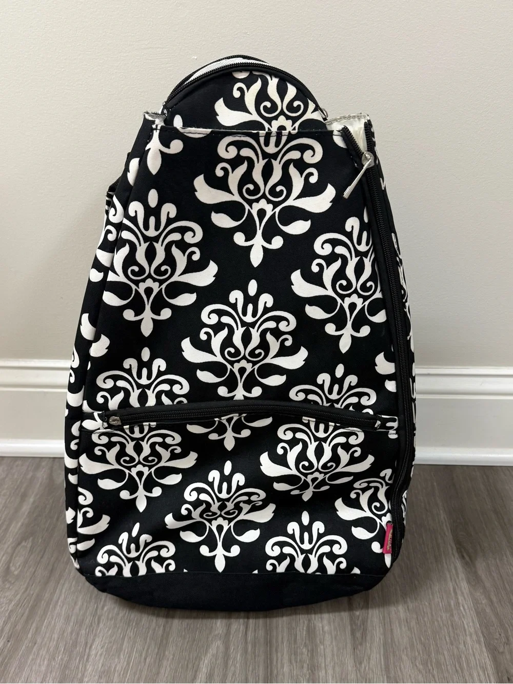 NGIL Black & White Damask Tennis Racquet Backpack Bag